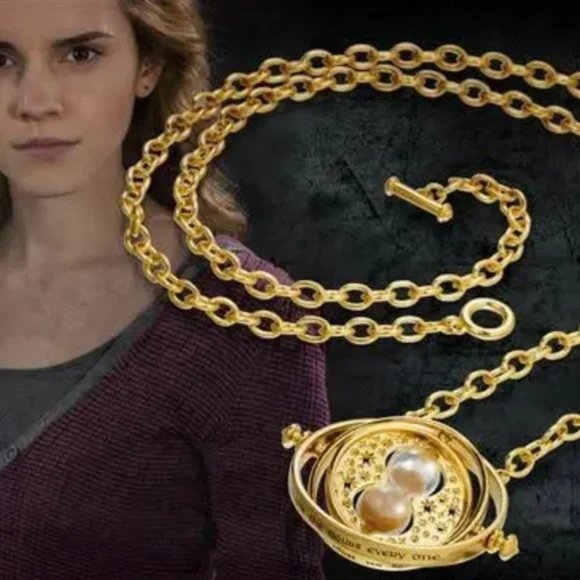 Harry Potter Gold Time Turner Sand Glass Pendant Necklace New - Picture 1 of 5